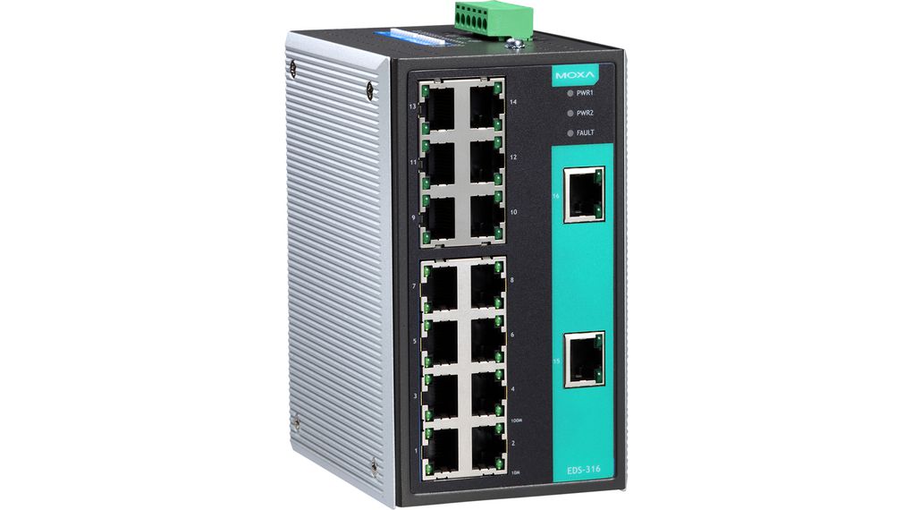 EDS-316 | Moxa Ethernet Switch, RJ45 Ports 16, 100Mbps, Unmanaged